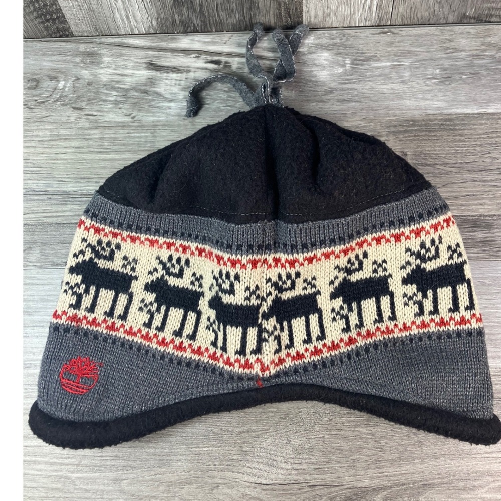 Timberland Reindeer Fair Isle  Beanie Fleece Lined Mohair Blend Hat OSFA
